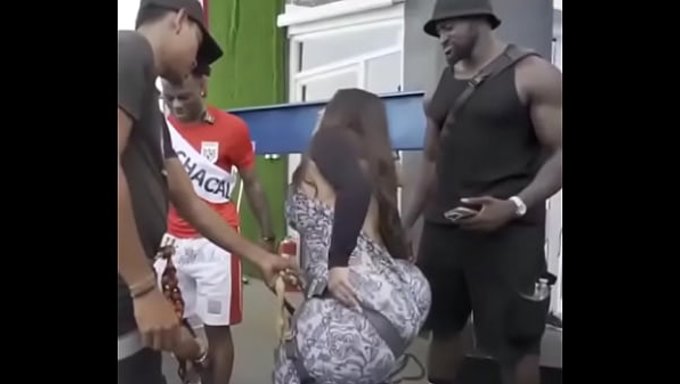 A Curvy Girl Graciebon Is Being Frisked By The Security Guards