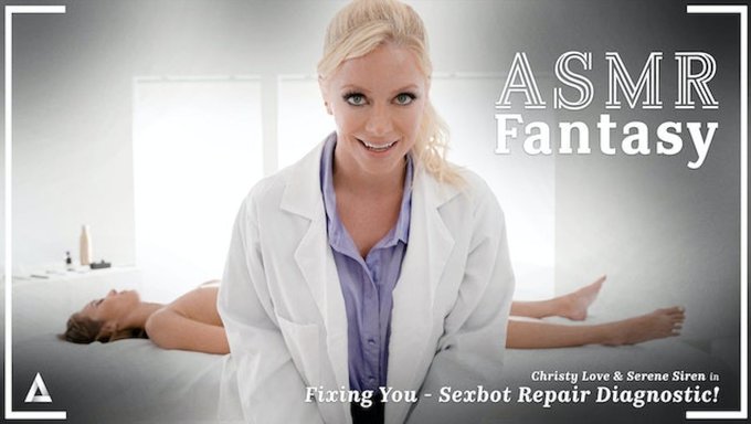 Lesbian Sexbot Gets Facial From Technician'S Expert Pussy Rubbing