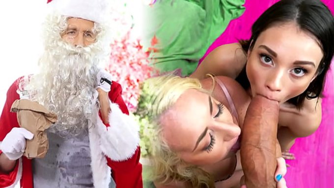 Janna And Liv Seduced Santa, Who Gave Them A Present.