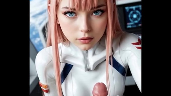 Zero Two Experiences Her First Time In Space Station, An Ai-Generated Scene.